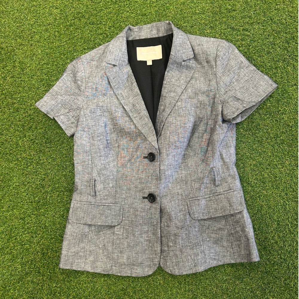 Banana Republic Womens Gray Short Sleeve Linen Blend Blazer Jacket Size 8